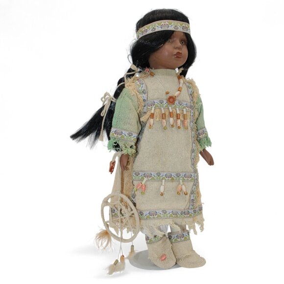 Native American-Inspired Porcelain Doll With Beaded Accessories Dreamcatcher & B - Picture 5 of 12